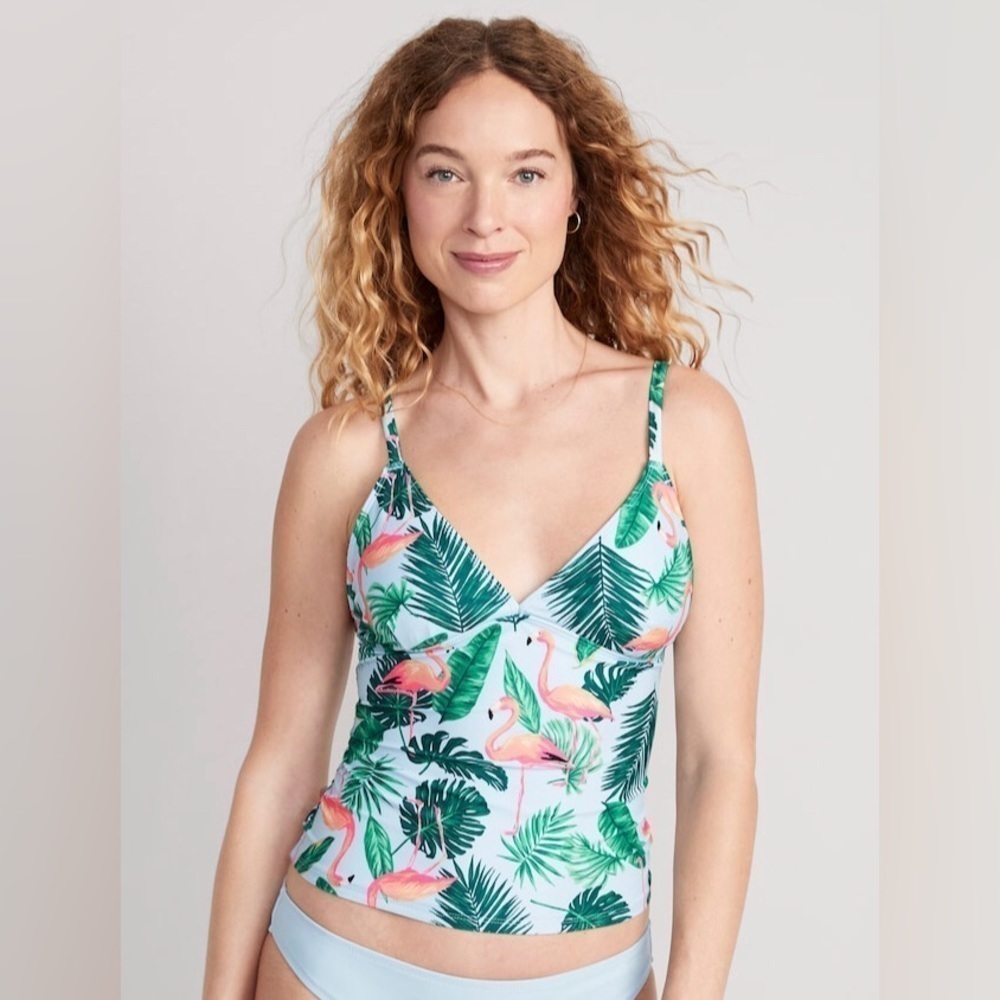 NWT! True Blue Flamingo Print V-Neck Tankini Swim Top - Multiple Sizes 🌻